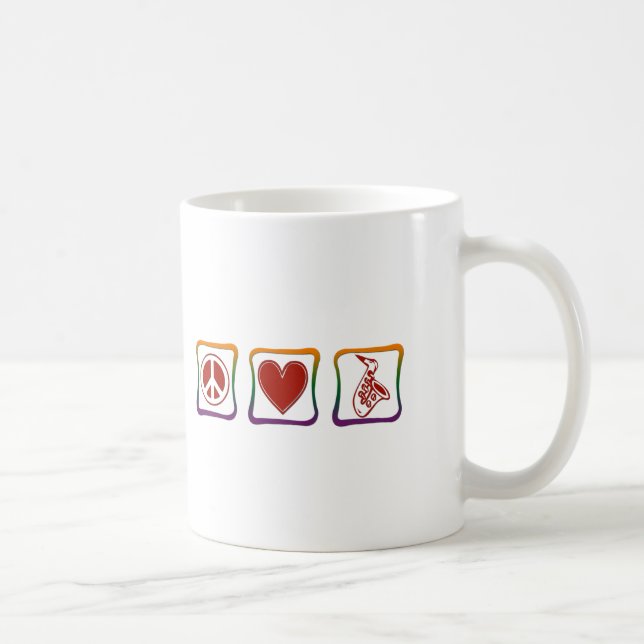 Liebe des Friedens Saxophone Regenbogenviertel Kaffeetasse (Rechts)