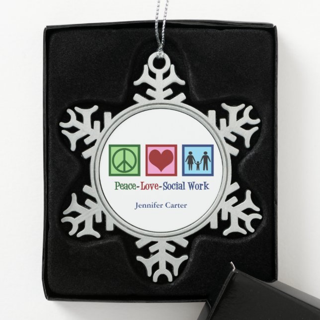Liebe des Friedens Soziale Arbeit Personalisiert W Schneeflocken Zinn-Ornament (Box)