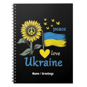 Liebe des Friedens Ukraine Sonnenblumenflagge mit  Notizblock