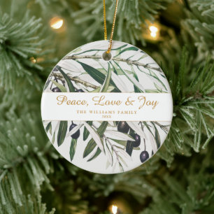 Liebe des Friedens und der Freude am Vintagen Oliv Keramik Ornament