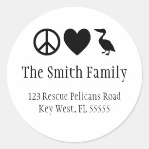 Liebe des Friedens und der Pelikane Runder Aufkleber
