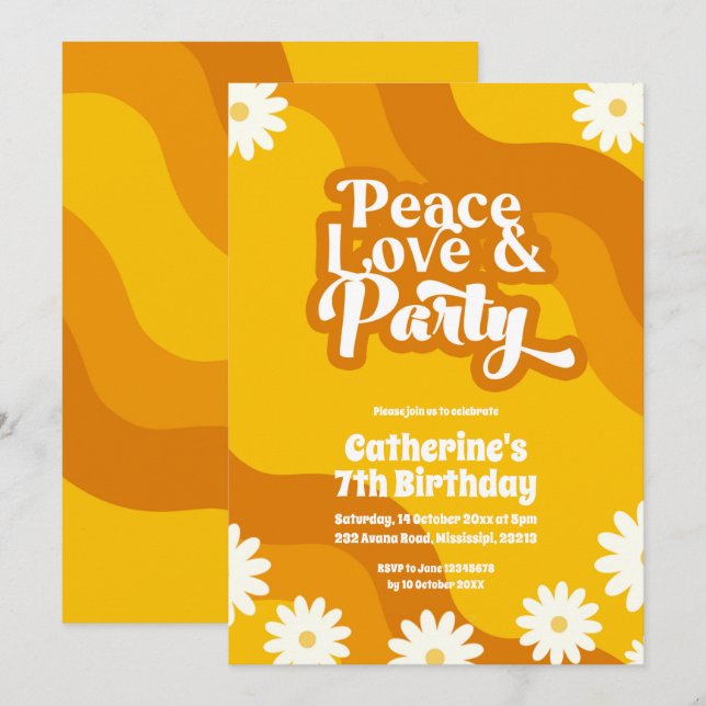 Liebe des Friedens und Party Einladung zum Geburts (Vorne/Hinten)