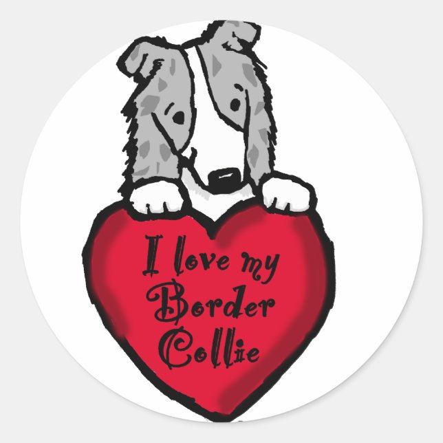 Liebe des Grenzcollie-(blaues merle) Runder Aufkleber (Vorderseite)