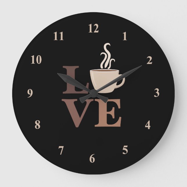 Liebe des Kaffees in Schwarz Große Wanduhr (Vorderseite)