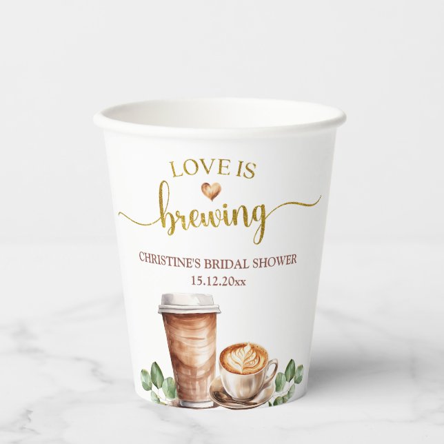 Liebe des Kaffees ist das Brechen von Brautparty P Pappbecher (Vorderseite)