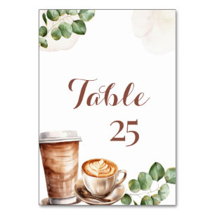 Liebe des Kaffees ist die Tischnummer des Brautpar