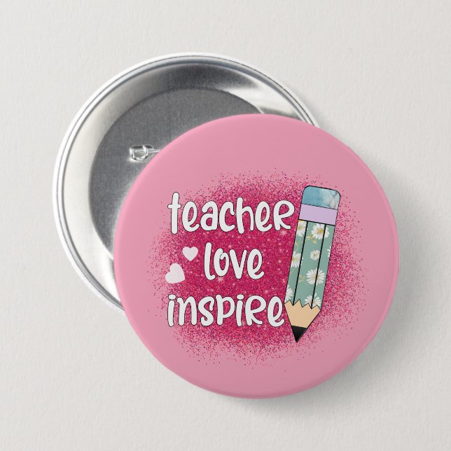 Liebe des Lehrers Inspiriert - Rosa Glitzer und Bl Button (Vorne & Hinten)