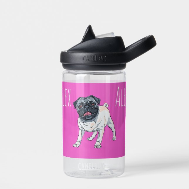 Liebe des Mops Hot Pink-Individuellen Namens Trinkflasche (Links)