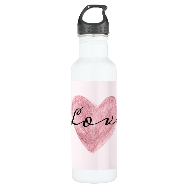 Liebe des rosa Herzens Edelstahlflasche (Vorderseite)