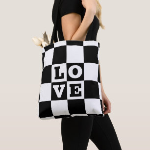 LIEBE des Schwarz-weißen Schachbretts Tasche