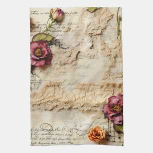 Liebe des Vintagen Dokuments mit Blume (8) Geschirrtuch