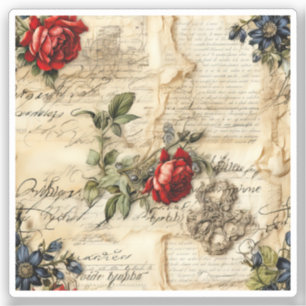 Liebe des Vintagen Dokuments mit Blume (9) Aufkleber