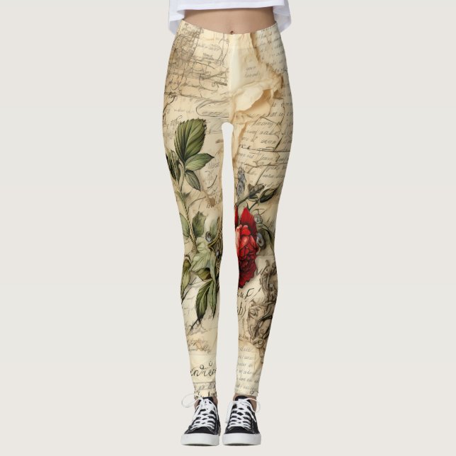 Liebe des Vintagen Dokuments mit Blume (9) Leggings (Vorderseite)