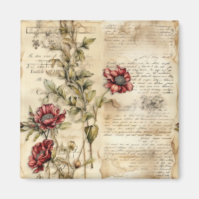 Liebe des Vintagen Pergaments mit Blume (1) Magnet (Vorne)