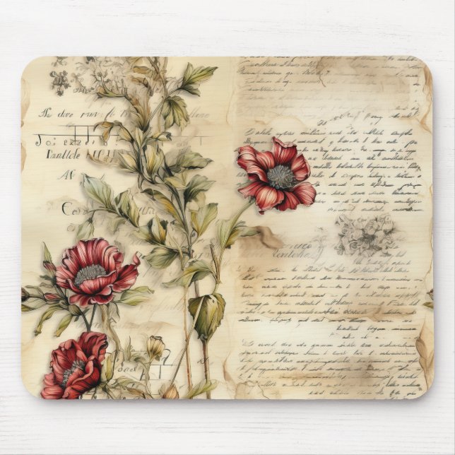 Liebe des Vintagen Pergaments mit Blume (1) Mousepad (Vorne)