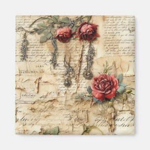 Liebe des Vintagen Pergaments mit Blume (4) Magnet
