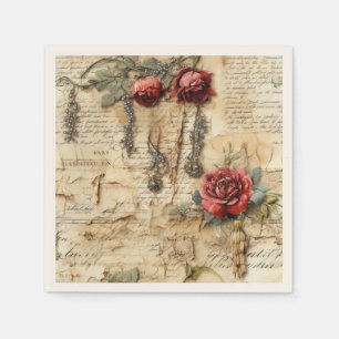 Liebe des Vintagen Pergaments mit Blume (4) Serviette