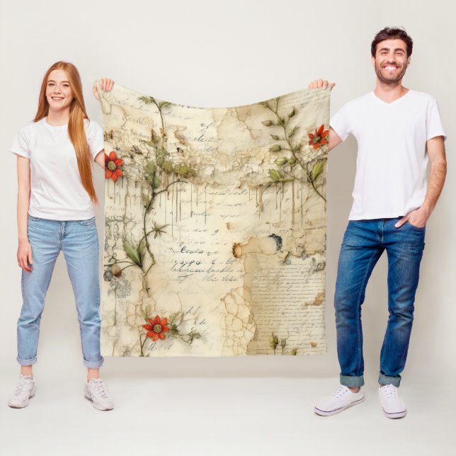 Liebe des Vintagen Pergaments mit Blume (6) Fleecedecke (Beispiel)
