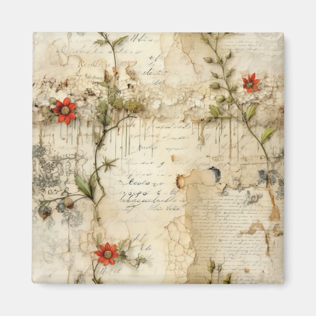 Liebe des Vintagen Pergaments mit Blume (6) Magnet (Vorne)