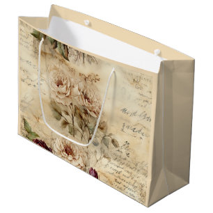 Liebe des Vintagen Pergaments mit Blume (7) Große Geschenktüte