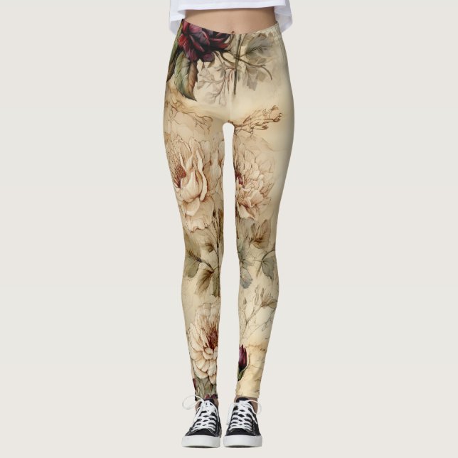 Liebe des Vintagen Pergaments mit Blume (7) Leggings (Vorderseite)