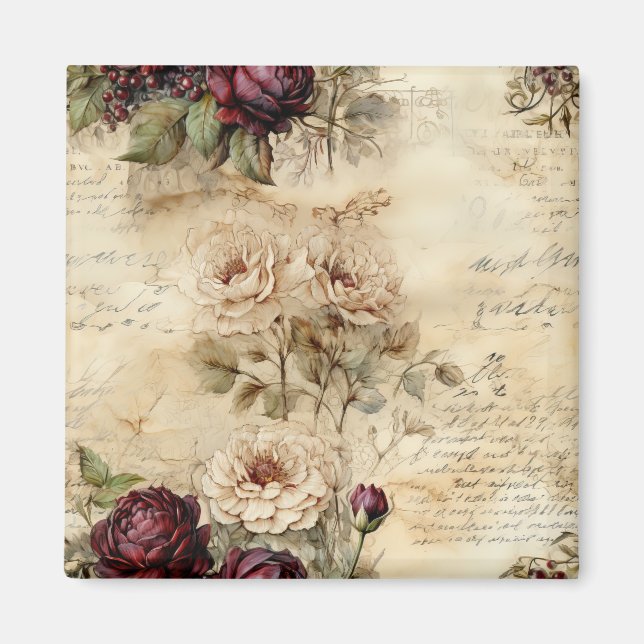 Liebe des Vintagen Pergaments mit Blume (7) Magnet (Vorne)