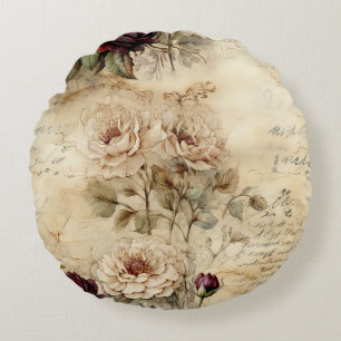 Liebe des Vintagen Pergaments mit Blume (7) Rundes Kissen