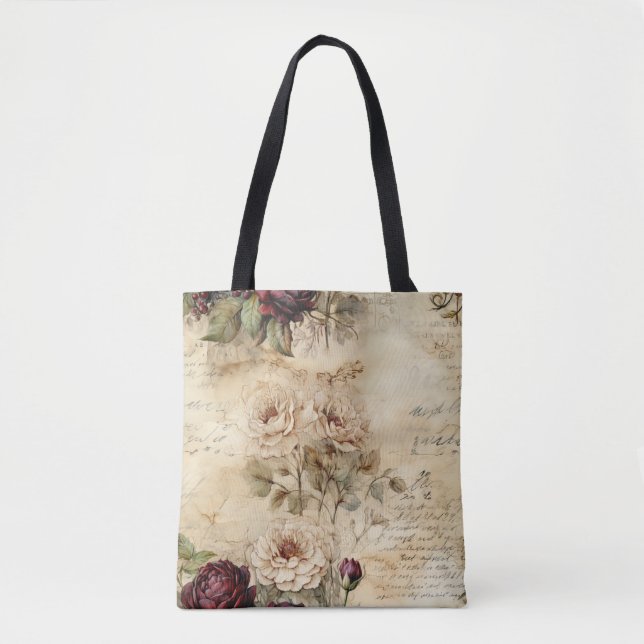 Liebe des Vintagen Pergaments mit Blume (7) Tasche (Vorderseite)