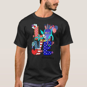 Liebe Dialyse Nurse Stethoscope Fireworks Usa Flag T-Shirt