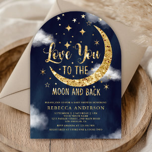 Liebe dich bis zum Mond und zurück Gold Baby Showe Einladung