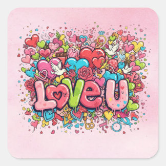 Liebe dich Bunt Sticker mit Doodle-Herzen