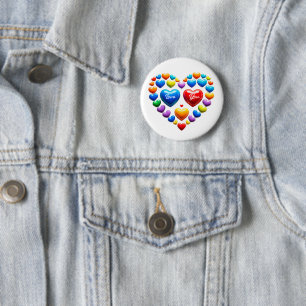 Liebe dich mit farbenfrohen Herzen Button
