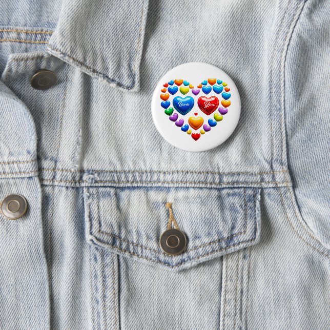 Liebe dich mit farbenfrohen Herzen Button (Beispiel)