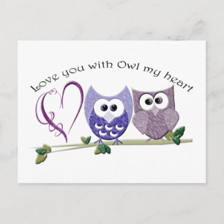 Liebe dich mit Owl my heart, niedliche Kunst Postkarte