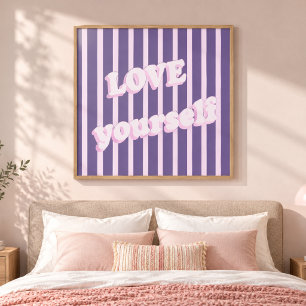 Liebe Dich Selbst Lila Gestreifte Retro-Typografie Leinwanddruck