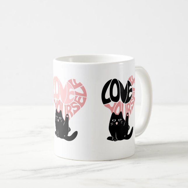 Liebe dich selbst lustige Katze Kaffeetasse (VorderseiteRechts)