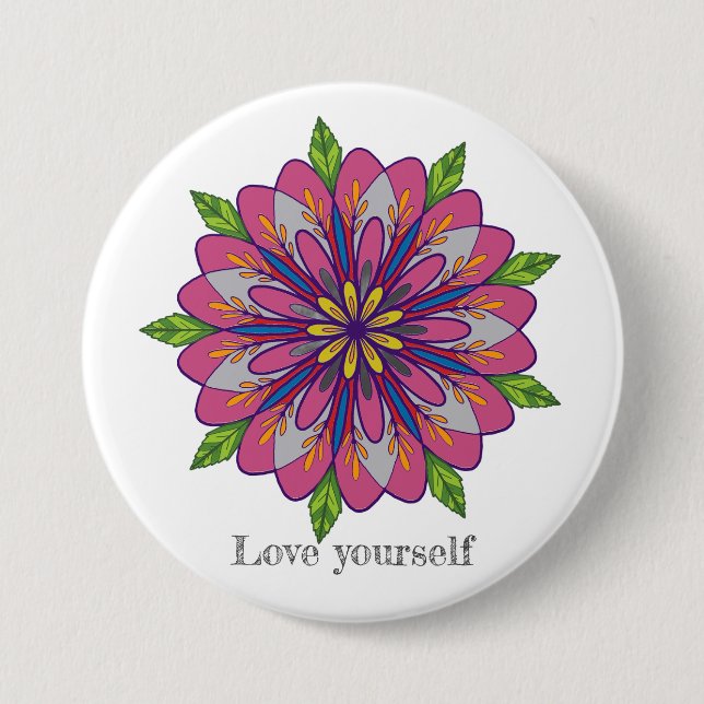 Liebe dich selbst Mandala Blumen Button (Vorderseite)
