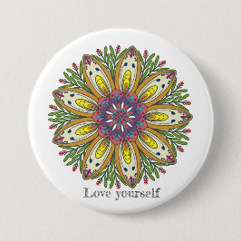 Liebe dich selbst Mandala Blumen Button