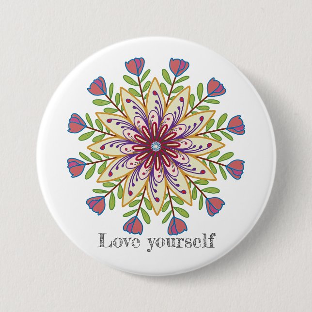 Liebe dich selbst Mandala Blumen Button (Vorderseite)