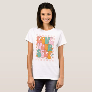 Liebe Dich Selbst Retro Groovy Schachbrett T-Shirt