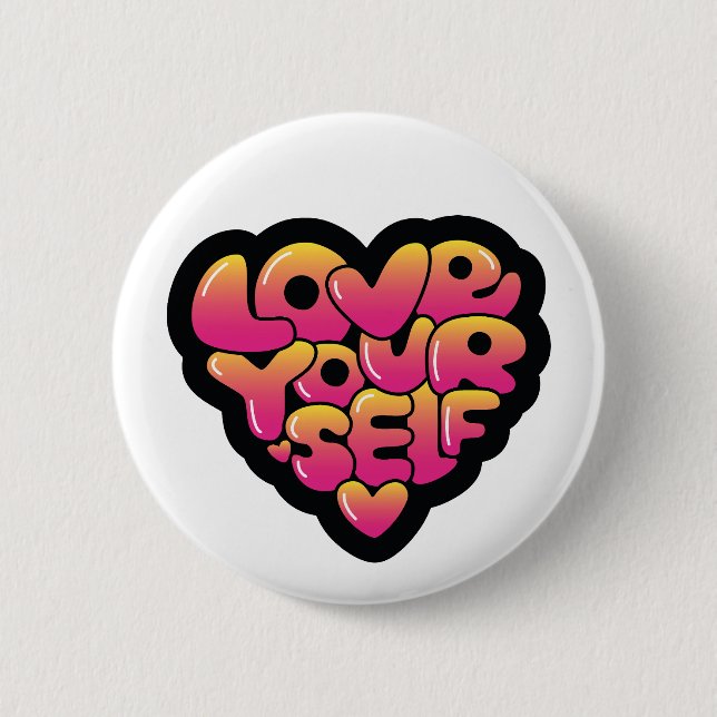 Liebe dich selbst Typografie Herz Aufkleber  Button (Vorderseite)