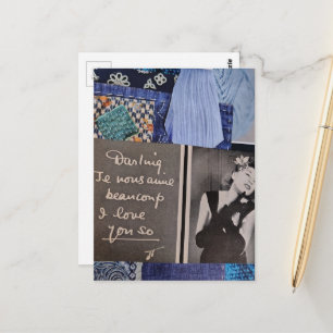Liebe dich so Vintage-Frau und Texturen-Collage Postkarte
