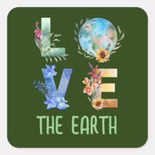 LIEBE DIE ERDE QUADRATISCHER AUFKLEBER