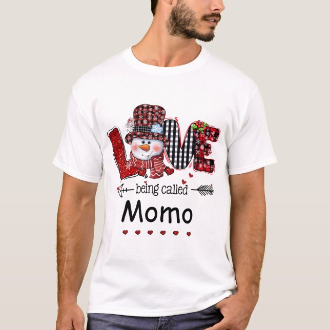 Liebe, die Momo Snowman Weihnachten Rot Kariert T-Shirt (Vorderseite)