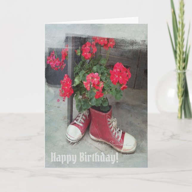 Liebe dieser Schuhe und Red Geraniums Card Karte (Vorderseite)