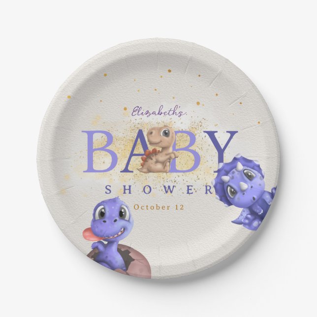 Liebe Dino Simple Funny Niedlich Dragon Baby Boy D Pappteller (Vorderseite)