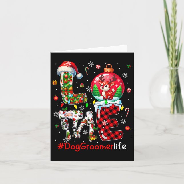 Liebe Dog Groomer Weihnachtsmann Rentier Matching Karte (Vorderseite)