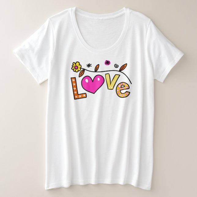 Liebe Doodle Große Größe T-Shirt (Design vorne)