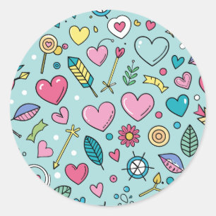 Liebe Doodle Tapestry Runder Aufkleber