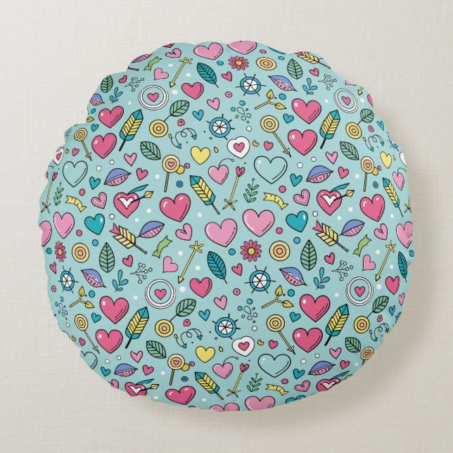 Liebe Doodle Tapestry Rundes Kissen (Vorderseite)